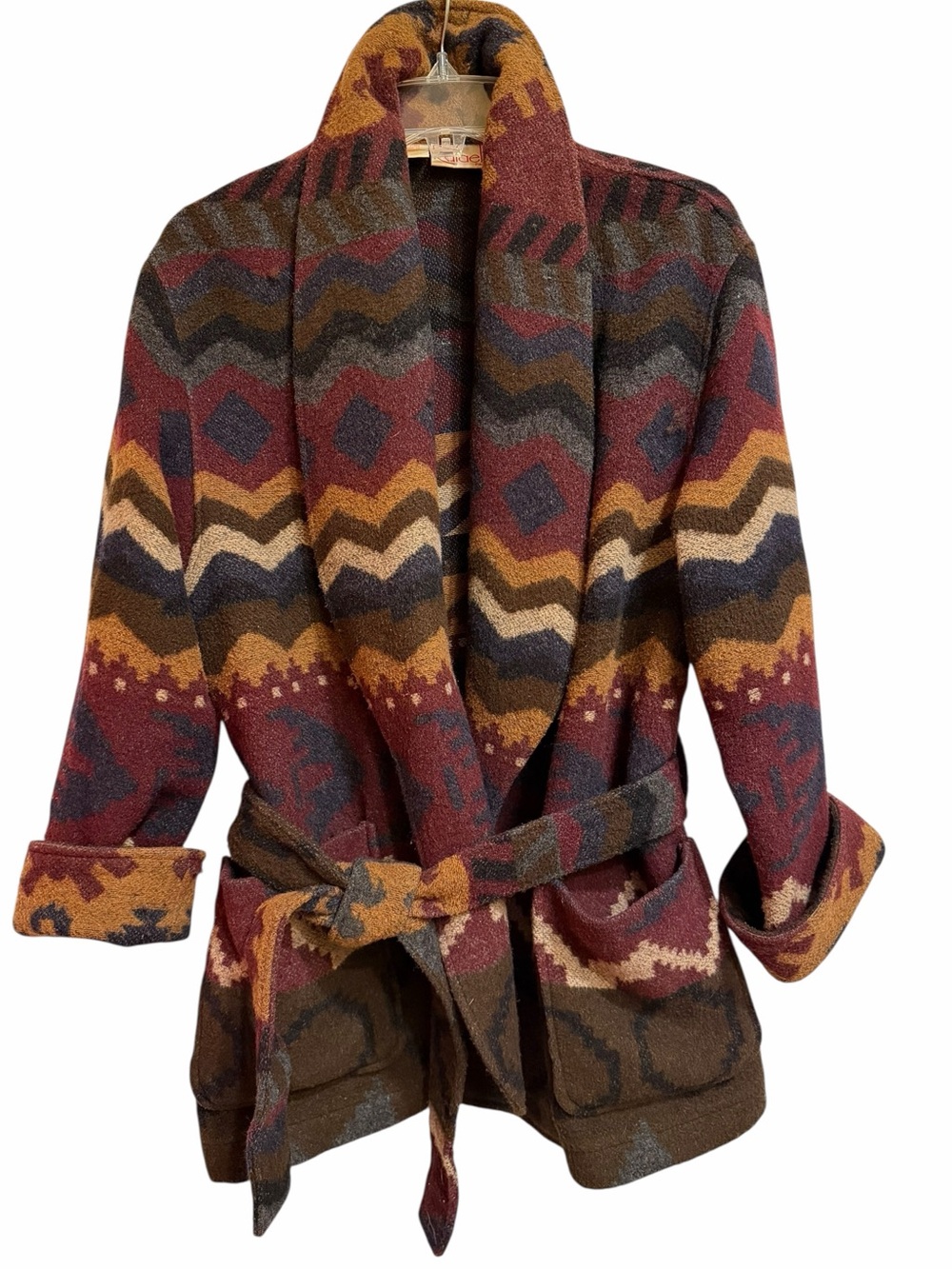 Vintage Rafaella Petites Southwestern Belted Blanket Cardigan Jacket S Western - Picture 4 of 11